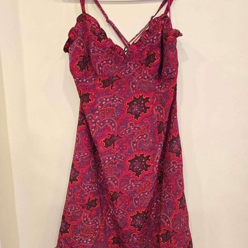 Red Paisley‎ Y2K Mini Dress | Strappy Boho Party Dress